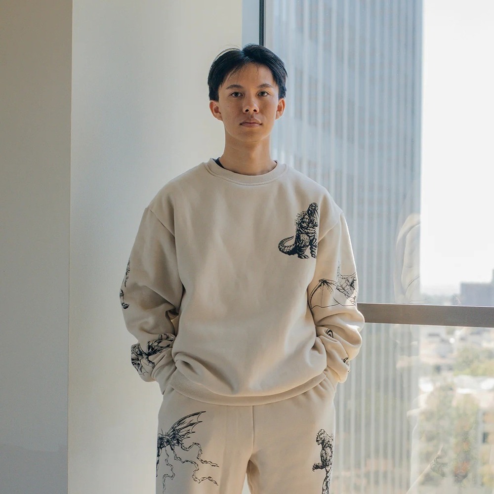Godzilla Kaiju Print Sweatshirt Designed by Toho, Cream, Large